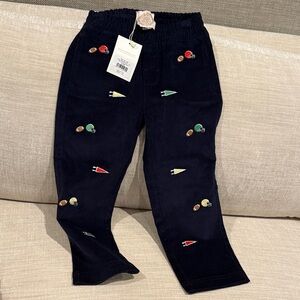 The Beaufort Bonnet Company Navy Pants with Embroidered Football Details